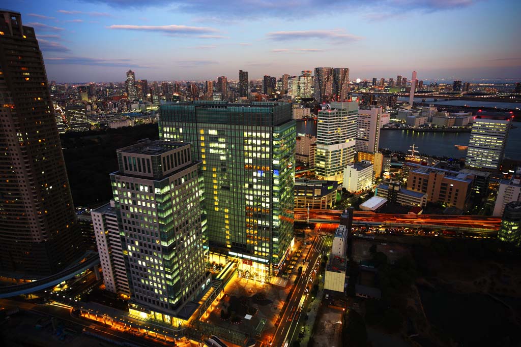 fotografia, material, livra, ajardine, imagine, proveja fotografia,Tóquio visão noturna, construindo, A área de centro da cidade, Uma relva velha vila imperial jardim de presente real, Toyosu