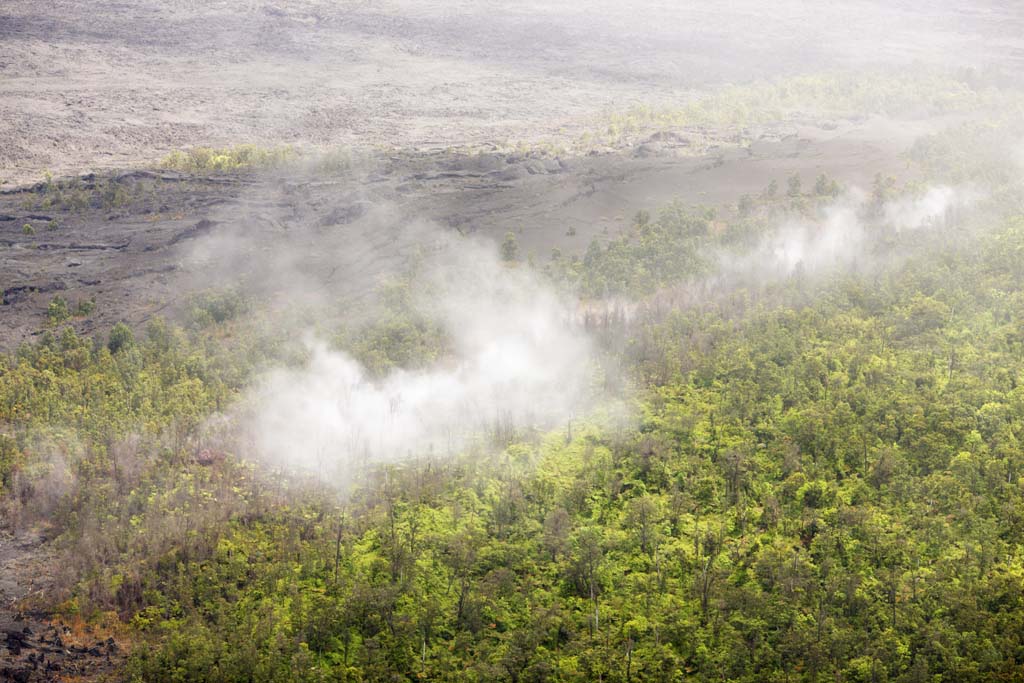 fotografia, material, livra, ajardine, imagine, proveja fotografia,Ilha de Havaí fotografia aérea, Lava, A cratera, rache no chão, fogo de floresta