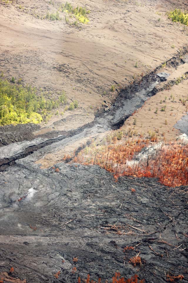 fotografia, material, livra, ajardine, imagine, proveja fotografia,Ilha de Havaí fotografia aérea, Lava, A cratera, rache no chão, fogo de floresta