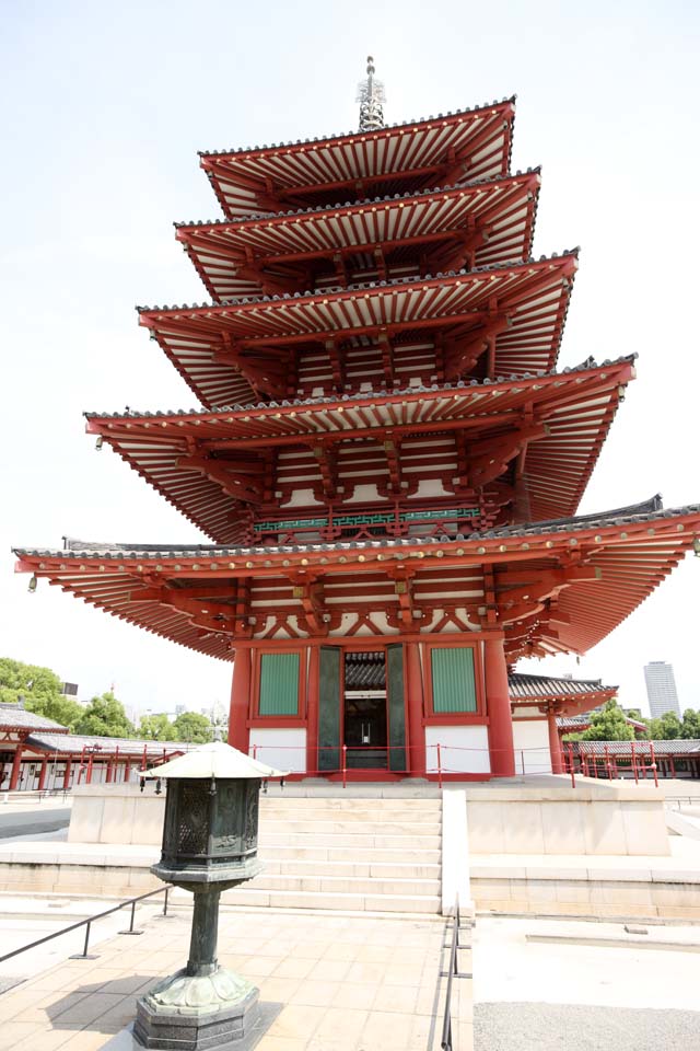 photo, la matière, libre, aménage, décrivez, photo de la réserve,Temple Shitennoji pagode à cinq étages, , , , 