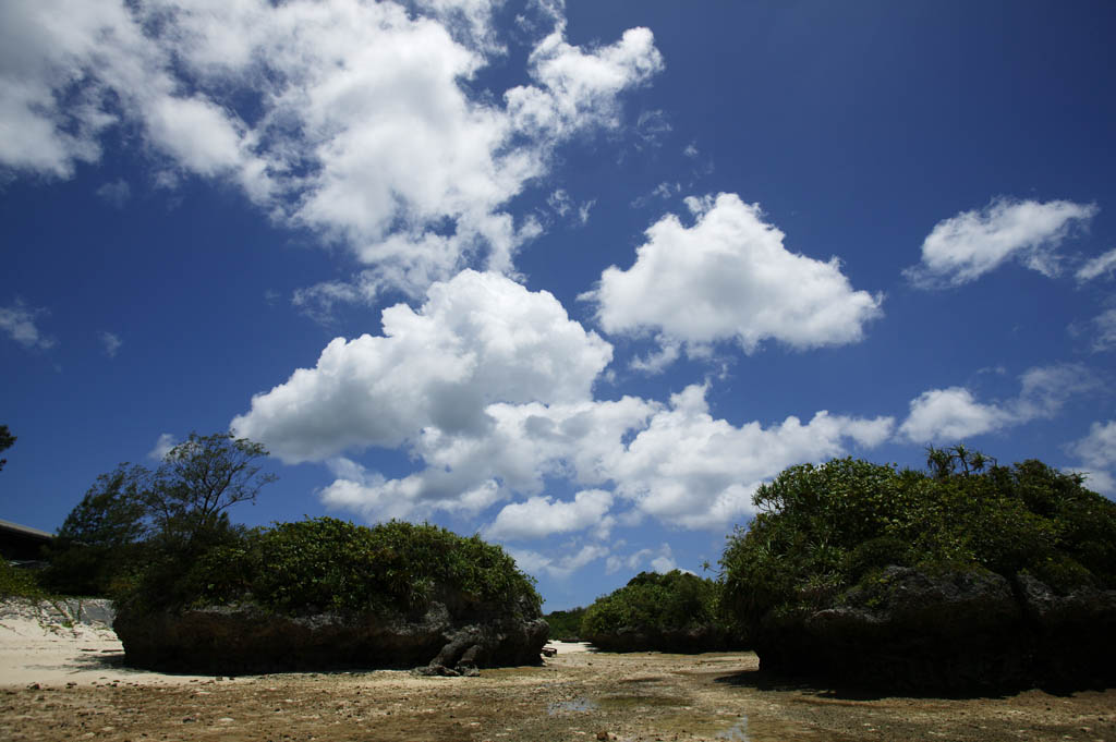 photo, la matière, libre, aménage, décrivez, photo de la réserve,Golfe de Kawahira de marée du reflux, La mer, ciel bleu, nuage, pierre