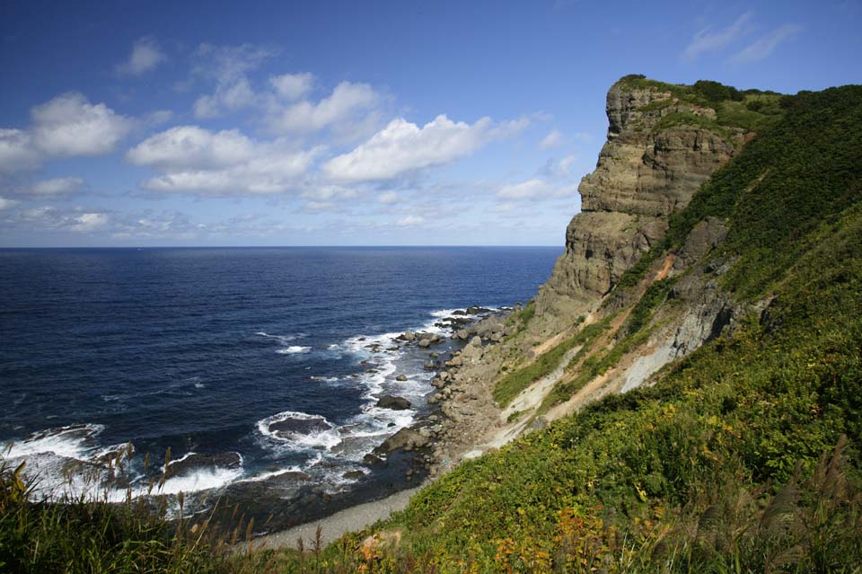 photo,material,free,landscape,picture,stock photo,Creative Commons,A cliff of the shade day shore, cliff, The shore, rock, wave