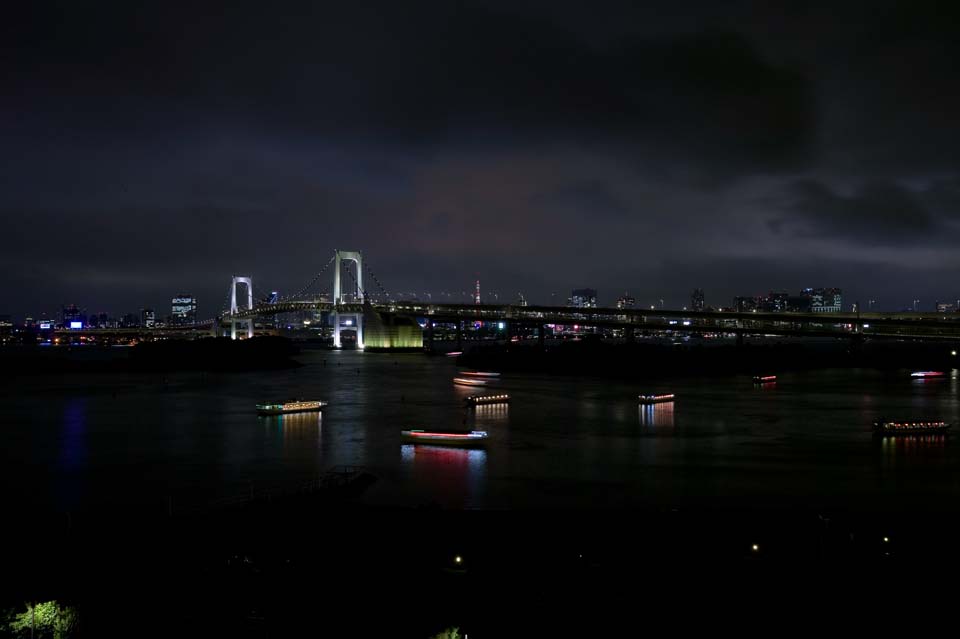 foto,tela,gratis,paisaje,fotografía,idea,La noche de Rainbow Bridge, Edificio, Tokyo Tower, Barco de recreo, Bahía de Tokio