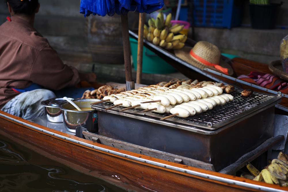 Foto, materieel, vrij, landschap, schilderstuk, bevoorraden foto,Brandende voorwaarde banaan verkopend van het water markt, Markt, Aankoop en aan het verkopen, Boot, 