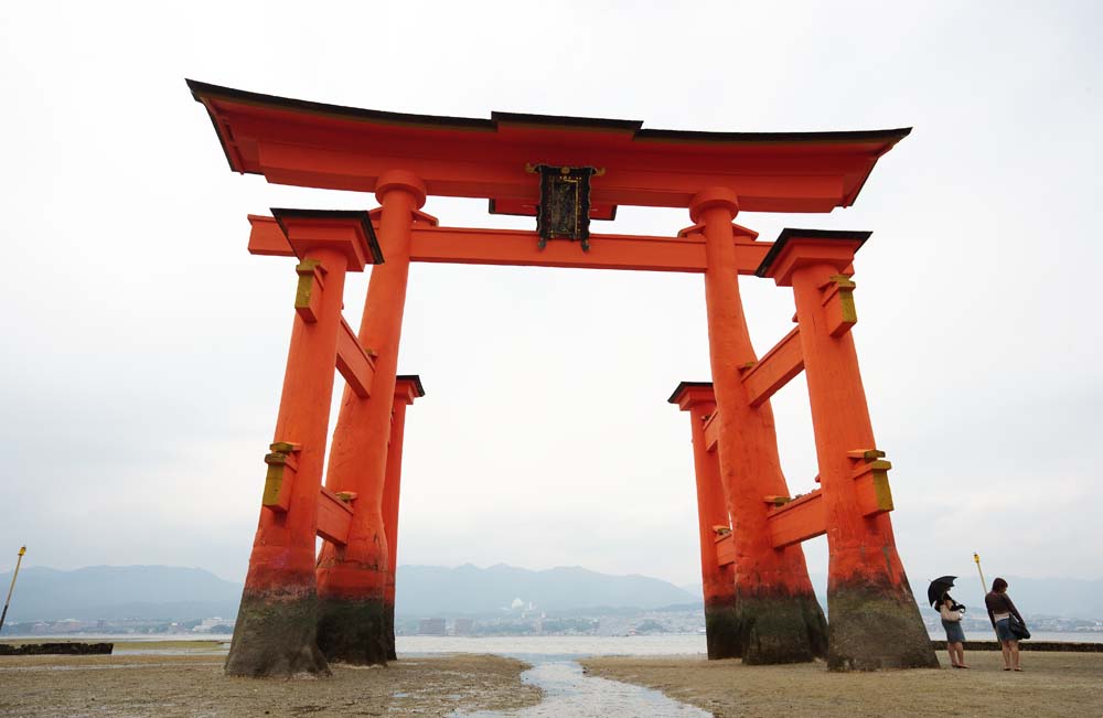 photo, la matière, libre, aménage, décrivez, photo de la réserve,Otorii de temple Itsukushima-jinja, L'héritage culturel de Monde, Otorii, Temple shintoïste, Je suis rouge du cinabre