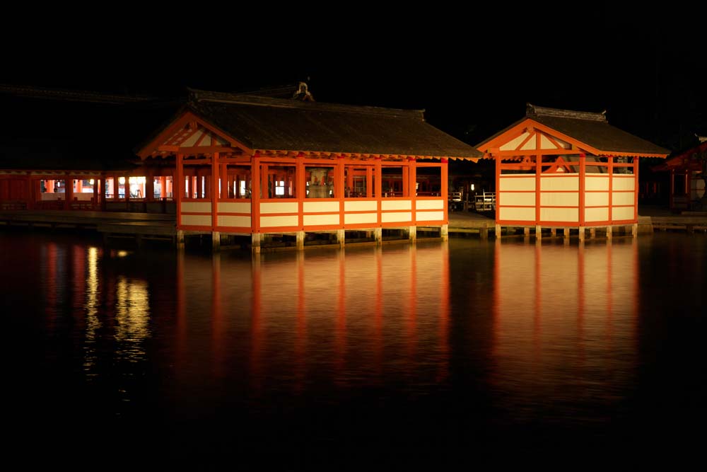 foto,tela,gratis,paisaje,fotografía,idea,La noche de Itsukushima - Shrine de jinja, La herencia cultural de mundo, Santuario principal, Santuario sintoísta, Soy el rojo de cinnabar