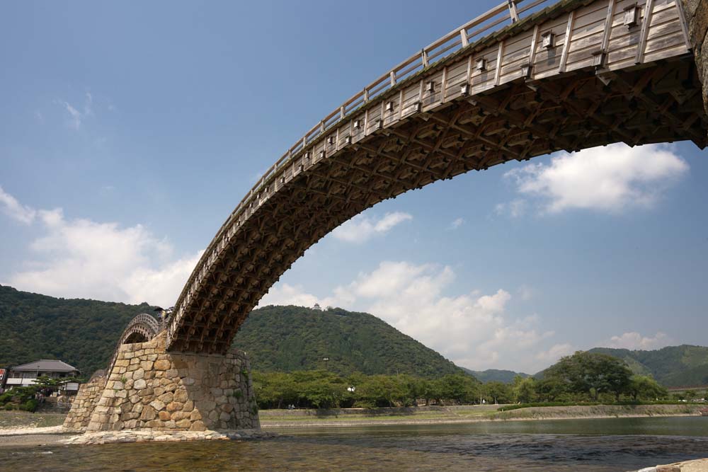 Foto, materiell, befreit, Landschaft, Bild, hat Foto auf Lager,Kintai-kyo-Brücke, Kintai-kyo-Brücke, bemerkte Stelle, das Besichtigen von Stelle, Brücke