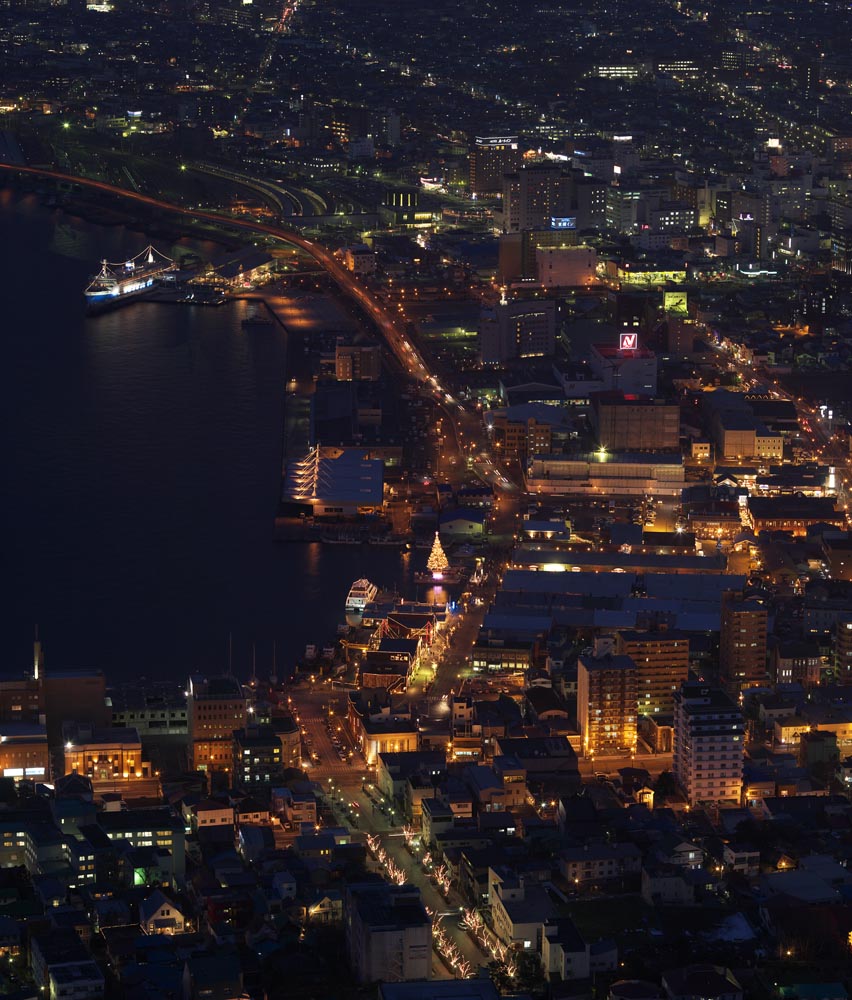 foto,tela,gratis,paisaje,fotografía,idea,Una vista de noche de monte. Hakodate - yama, Illuminations, Un observatorio, Luz de pueblo, Pueblo de puerto