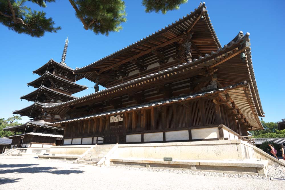 Foto, materiell, befreit, Landschaft, Bild, hat Foto auf Lager,Horyu-ji-Tempel, Buddhismus, Skulptur, Fünf Storeyed-Pagode, Ein innerer Tempel