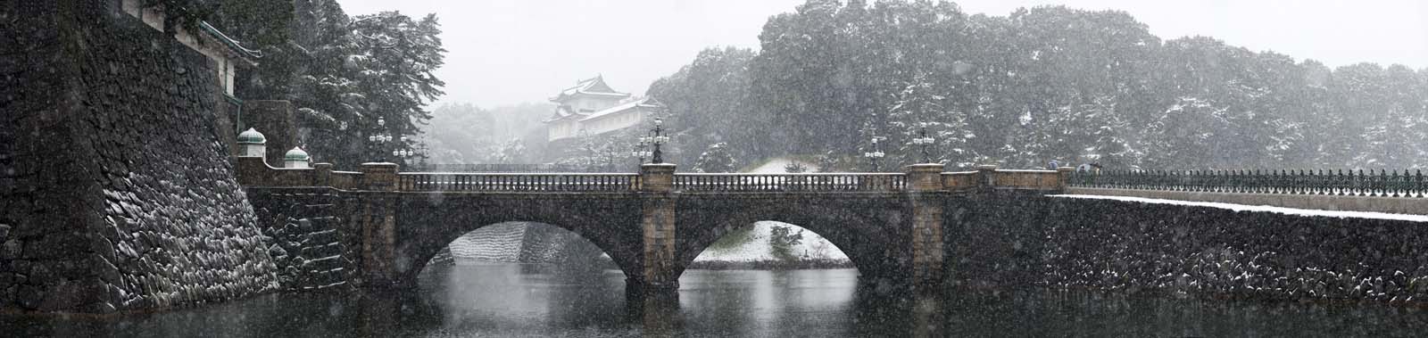 Foto, materiell, befreit, Landschaft, Bild, hat Foto auf Lager,Schnee Doppel-Brücke, Wassergraben, Palast, Kaiserliche Wache, Schneefall