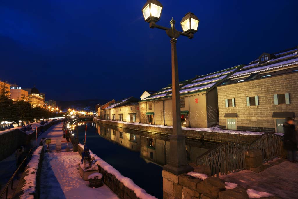 foto,tela,gratis,paisaje,fotografía,idea,Otaru Canal, Canal, Depósito, Lámpara de calle, Tapa de nieve