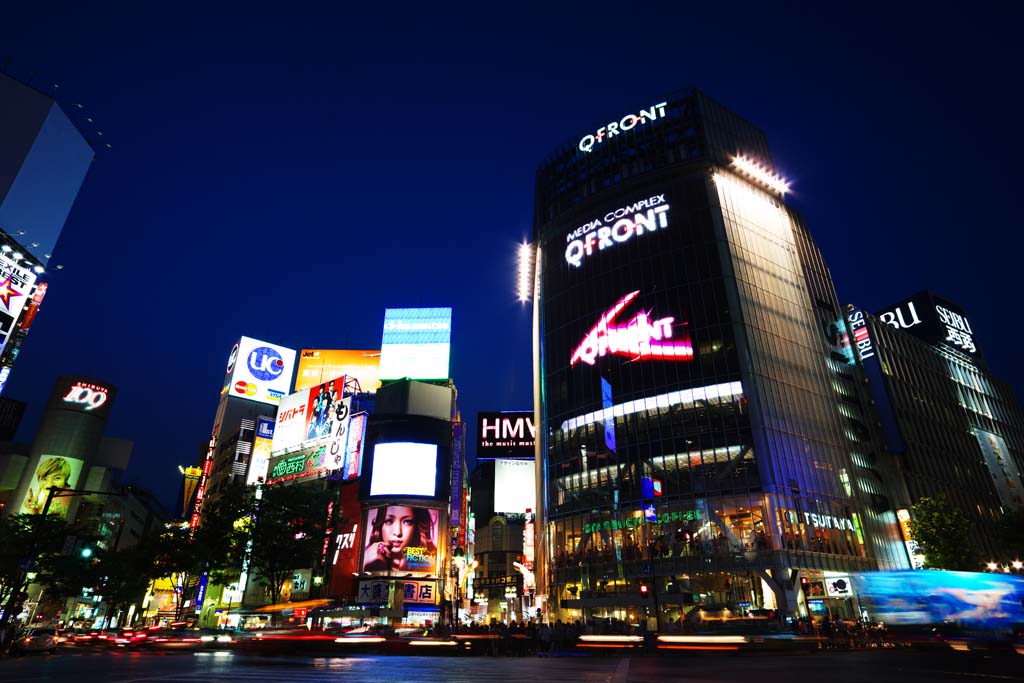 fotografia, material, livra, ajardine, imagine, proveja fotografia,Noite de Shibuya, O centro da cidade, QFRONT, Shibuya 109, Néon