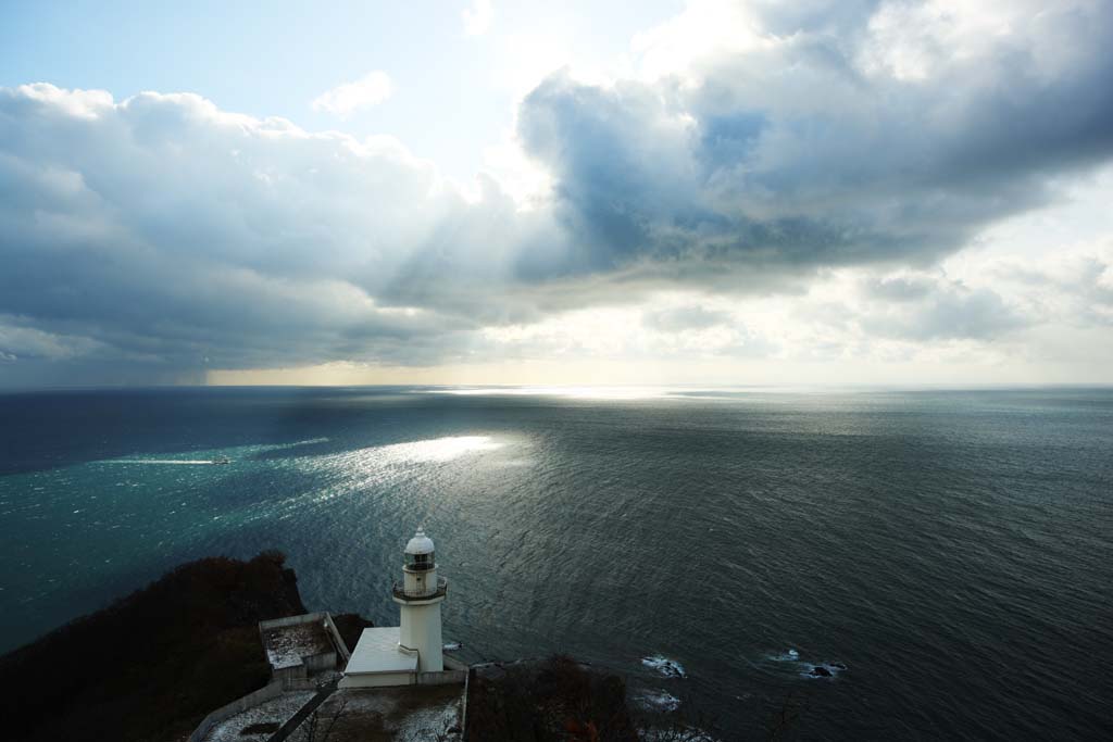 fotografia, material, livra, ajardine, imagine, proveja fotografia,O Promontório de terra, farol, céu azul, mar, O horizonte