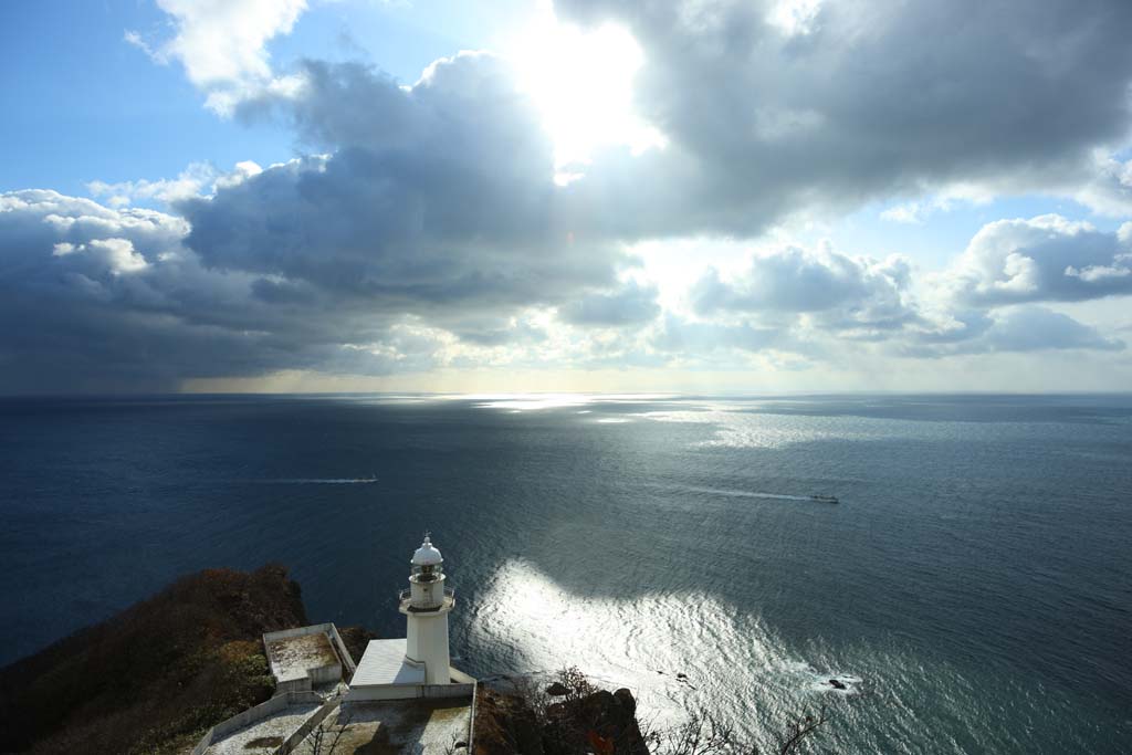 fotografia, materiale, libero il panorama, dipinga, fotografia di scorta,Il Promontorio di terra, faro, cielo blu, mare, L'orizzonte