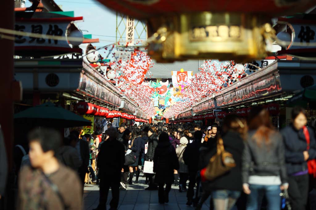 foto,tela,gratis,paisaje,fotografía,idea,La concurrencia de tiendas que bordean un pasillo, Turista, Templo de Senso - ji, Asakusa, Linterna