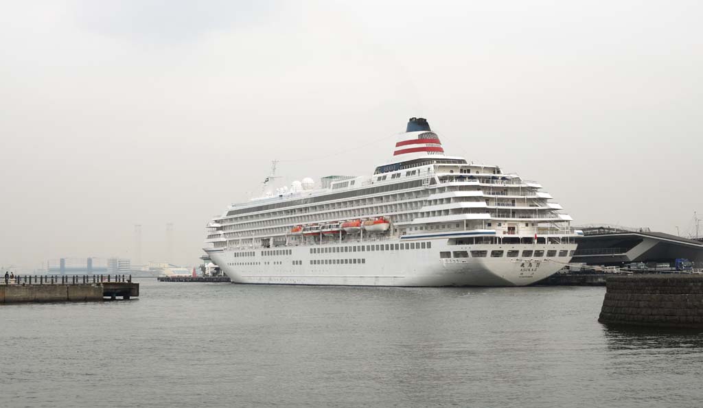 photo, la matière, libre, aménage, décrivez, photo de la réserve,Paquebot du passager luxueux Asuka II, La mer, bateau, grande jetée, Yokohama