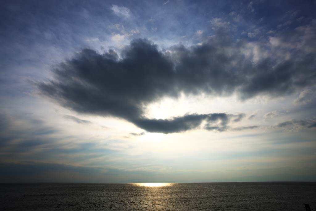 fotografia, materiale, libero il panorama, dipinga, fotografia di scorta,Il mare di Enoshima, nube, L'orizzonte, Luminosità, Il sole