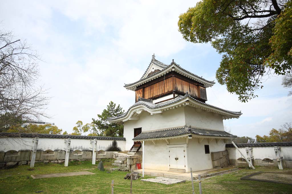 fotografia, materiale, libero il panorama, dipinga, fotografia di scorta,Okayama-jo Castello che vede il remo di luna, castello, remo di angolo, Castello di corvo, 