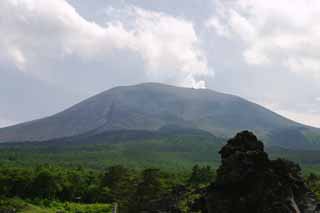 写真,素材,無料,フリー,フォト,クリエイティブ・コモンズ,風景,壁紙,噴煙の浅間山, 山, 噴煙, 空, 森