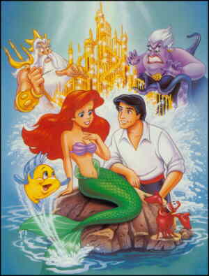 Ariel and major supporting characters, from a VHS cover.