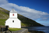 Kirkjubøur, Streymoy island, Faroes: Olavskirkjan - Saint Olav's church - built in 1110, this parish church was during the Middle Ages the cathedral of the Faroes and the burial site for bishops - photo by A.Ferrari