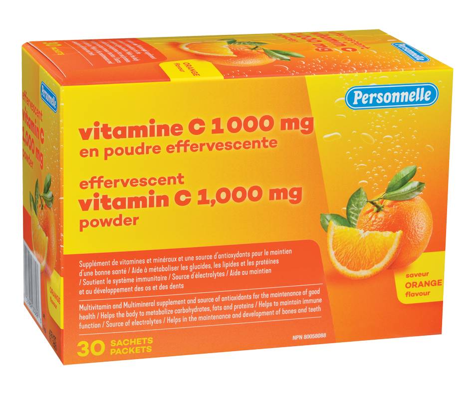 Personnelle vitamine c en poudre effervescente, 30 unités, orange (1000 mg) - effervescent vitamin c powder, 30 units, orange (1,000 mg)