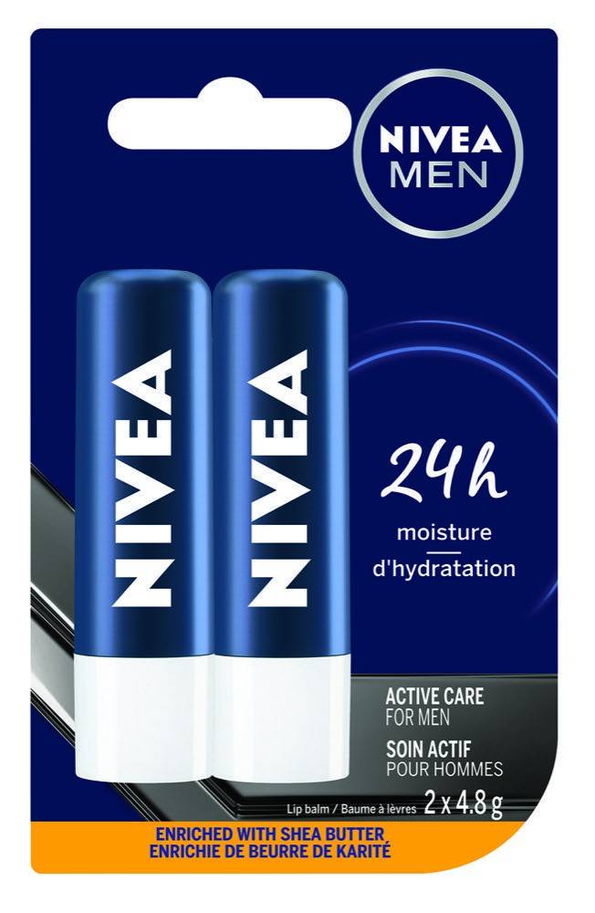 Nivea soin actif des lèvres emballage duo (2 x 4.8g) - active care for men lip balm duo (2 x 4.8 g)