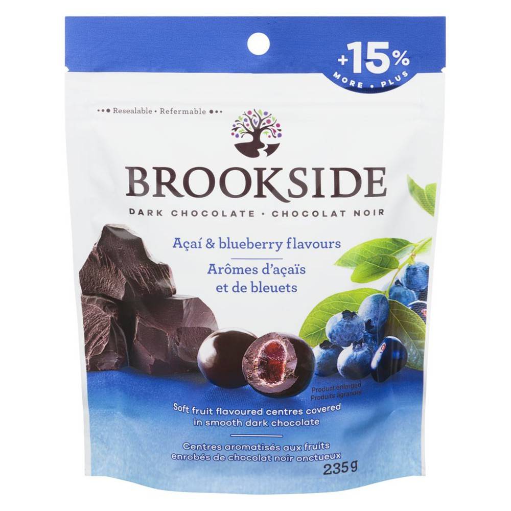 Brookside chocolat noir , arômes d’açaïs et de bleuets - dark chocolate, acai and blueberry flavour (235 g)