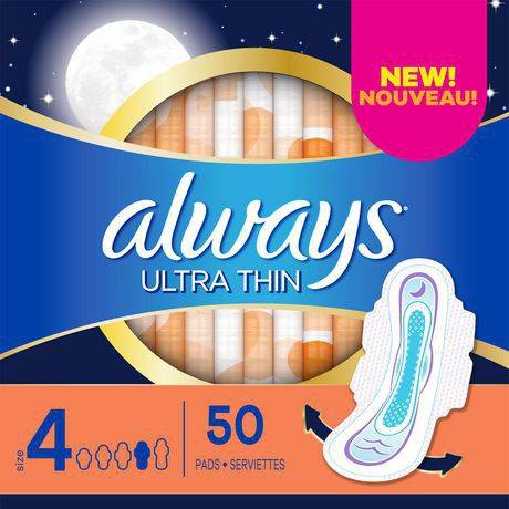Always serviettes ultra minces, taille 4 (50unités) - ultra thin pads with wings overnight absorbency size 4 (50 units)