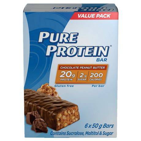 Barres protéinées au chocolat et beurre d'arachide sans gluten de pure protein, format économique (6 x 50 g) - pure protein gluten free chocolate peanut butter bars value pack (6 x 50 g)