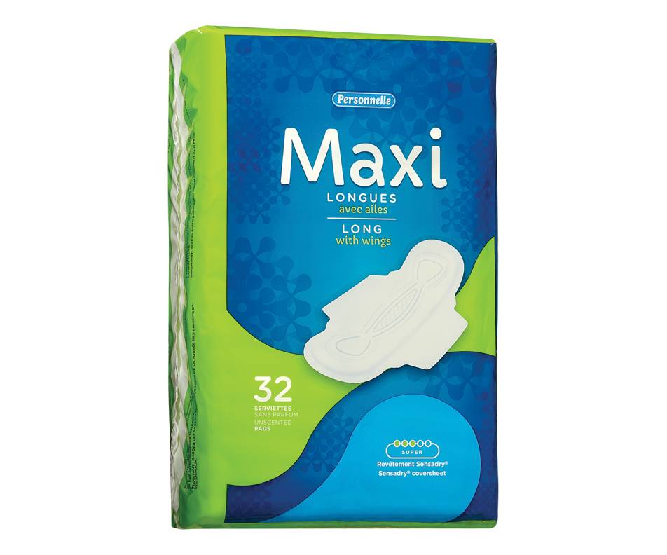 Personnelle maxi serviettes longues avec ailes sans parfum (32 unités, super) - maxi unscented pads long with wings (32 units, super)
