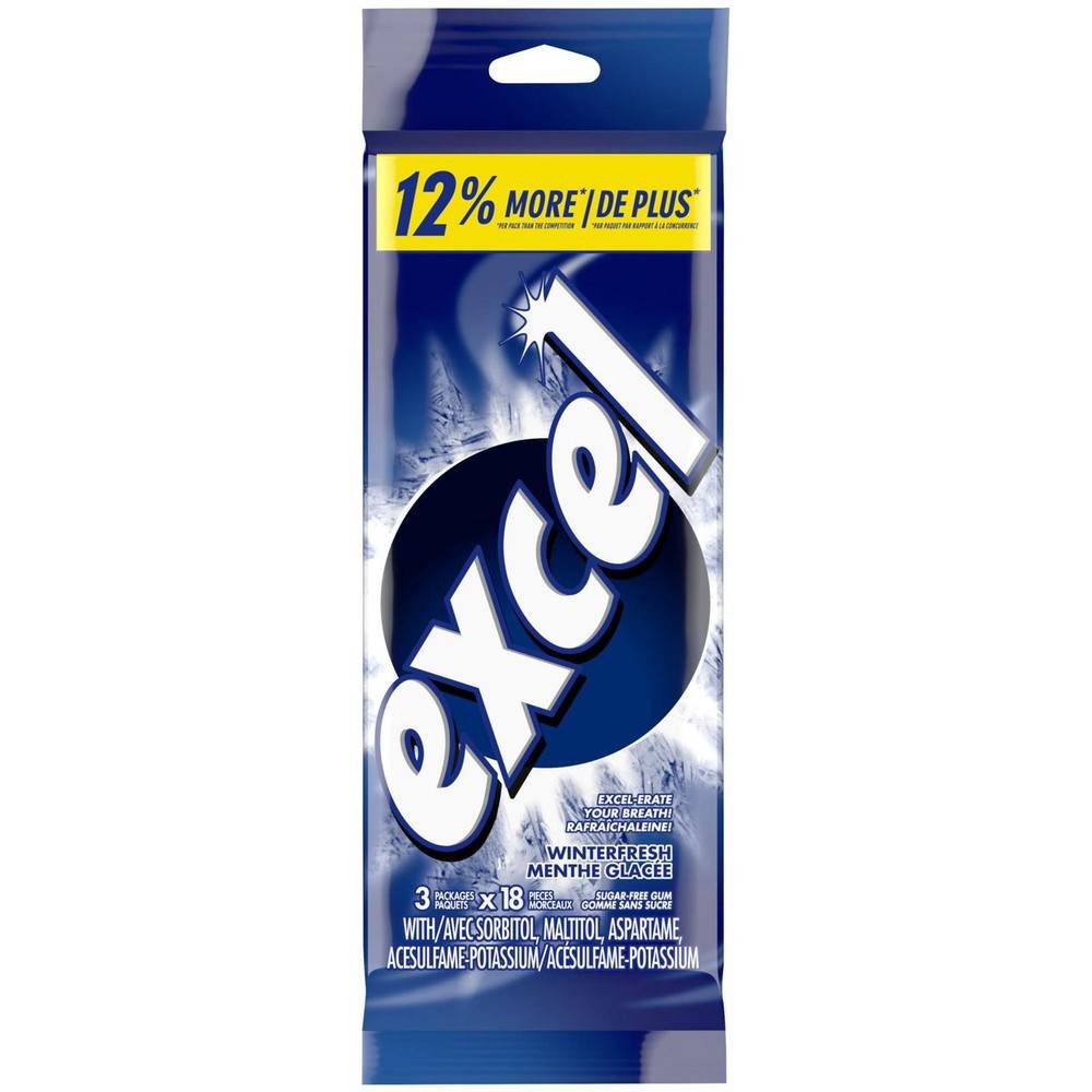 Excel gomme  mcher excel menthe glace, sans sucre (emballages de 3, 18 morceaux) - winterfresh chewing gum (3 x 18 units)