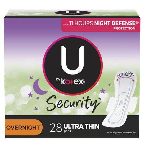 U by kotex serviettes de nuit ultra minces avec des ailes u security (28unités) - security ultra thin overnight pads with wings (28 units)