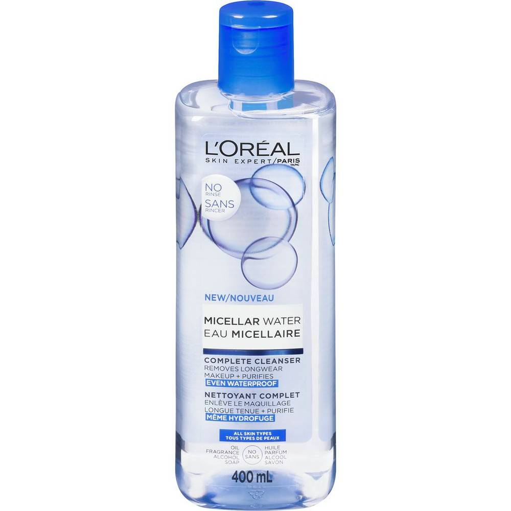 L'oréal eau micellaire démaquillant hydrofuge et nettoyant visage  (400 ml, tous les types de peaux) - micellar cleansing water all-in-1 cleanser & waterproof makeup remover (400 ml)