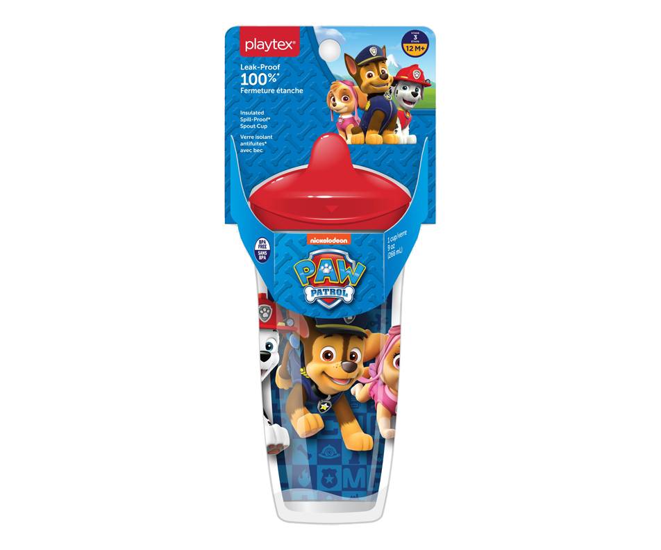 Playtex baby verre antifuites de 9 oz (266 ml) de playtex avec bec et motif paw patrol ‒ bleu (verre antifuites avec bec et motif paw patrol bleu) - paw patrol insulated spill-proof spout cup, blue (1 unit)