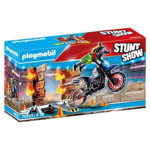 Playmobil playmobil stuntshow pilote de moto et mur de feu - stunt show motocross 70554 (26 pieces)