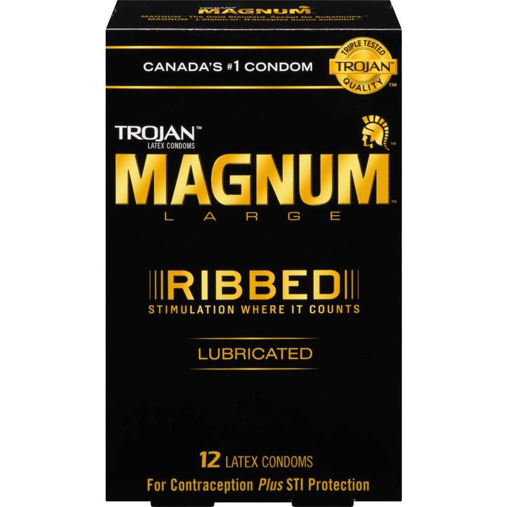 Trojan magnum nervuré condoms lubrifiés (12 unités) - magnum ribbed condoms (12 ea)