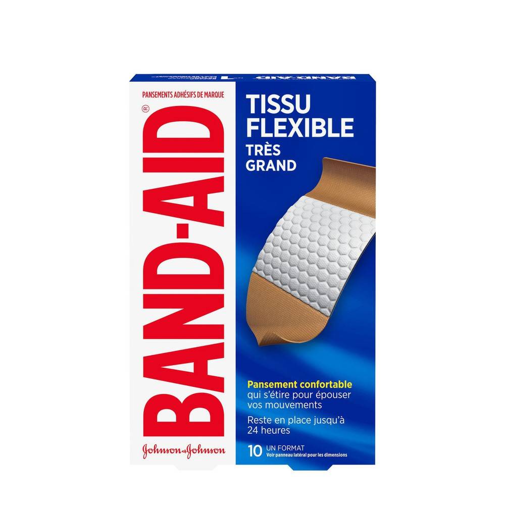 Band-aid band-aid pansements adhésifs en tissu flexible - très grand (10 unités) - flexible fabric extra large adhesive bandages (10 count)