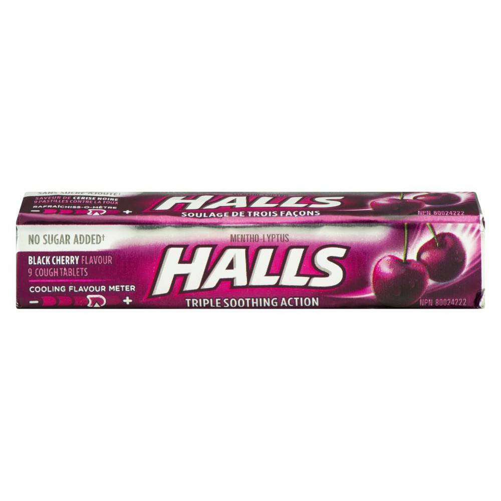 Halls halls – pastilles au menthol contre la toux, sans sucre, saveur de cerise noire, 9 pastilles - mento-lyptus, black cherry (9 ea)