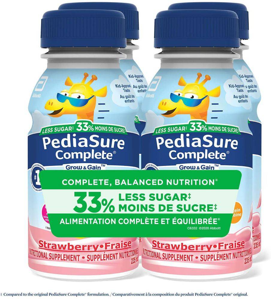 Pediasure réduit en sucre supplément, fraise - reduced sugar, strawberry (4 x 235 ml)