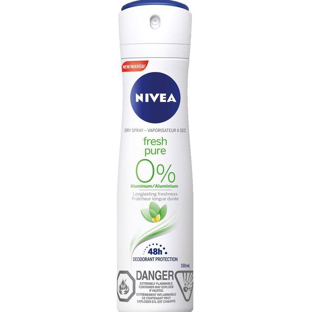 Nivea désodorisant sec en vaporisateur, fraîcheur longue durée 0 % (150 ml) - dry spray deodorant fresh pure 0% aluminum (150 ml)