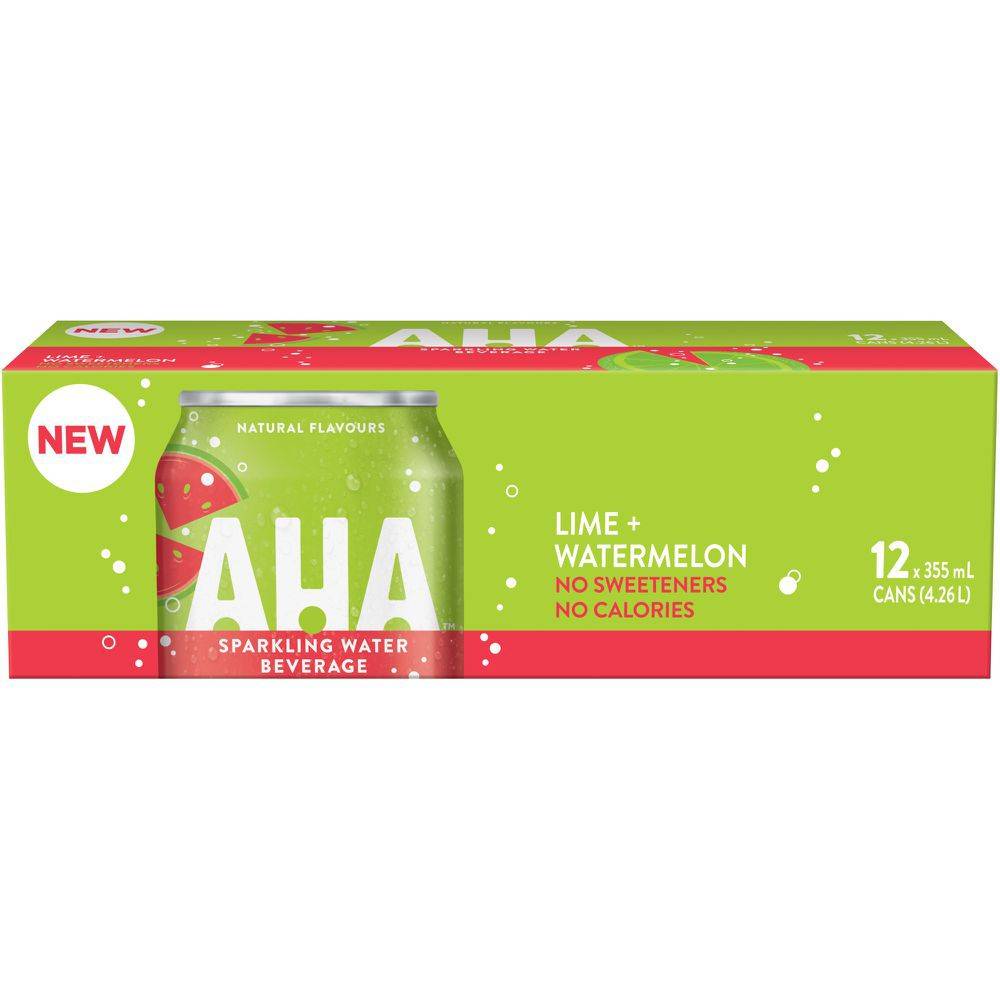 Aha lime melon d'eau (canettes 12/355 ml) - lime + watermelon sparkling water (12x355ml)