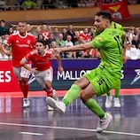 POREC, CROATIA - SEPTEMBER 10: Portugal captain Lucio Goncalo Silva Rocha celebrates with the trophy after his side's victory in the UEFA Under-19 Futsal EURO 2023 final match between Portugal and Spain at the Zatika Arena on 10 September 2023 in Porec, Croatia. (Photo by Piaras Ó Mídheach - Sportsfile/UEFA)