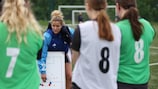 UEFA A licence course participant Sophie Howard leads a session with grassroots players.