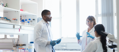 People talking in a laboratory setting