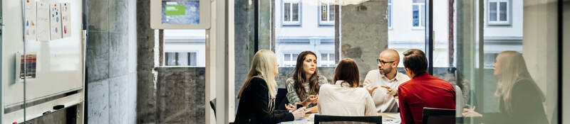 People having a meeting in a conference room