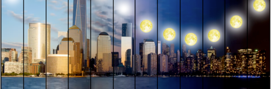 Sun and moon over NYC skyline