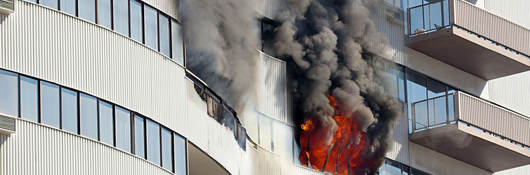 Photo of an exterior building fire