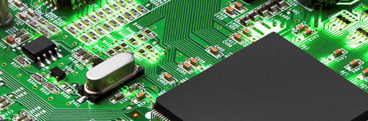 Electronic circuit board with processor, close up