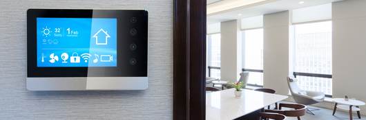 Control panel for integrated system that controls light, temperature, air in a modern office